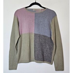 Kevo‎ Collection Vintage Womens Large Color Block Silk Cashmere Sweater Pastel